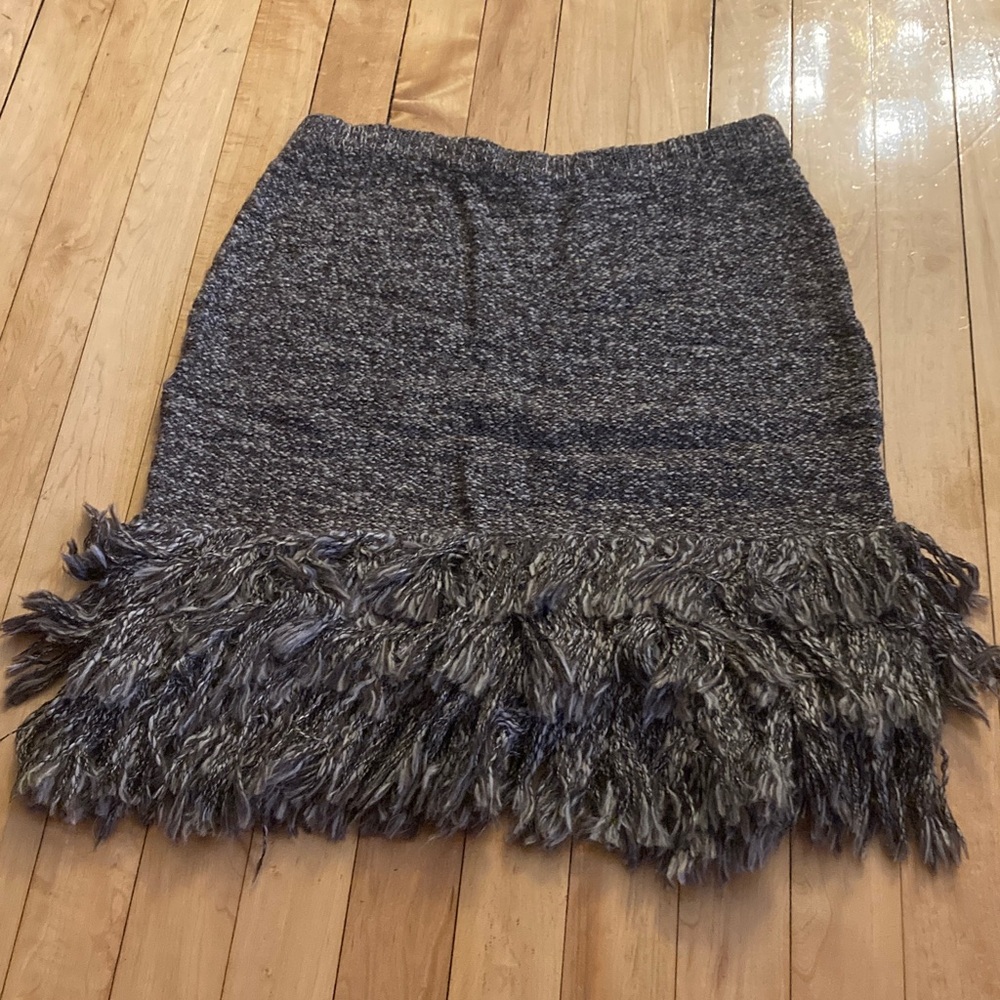 Sparrow Elegant Gray/Brown Soft Fringe Wool blend Skirt Small